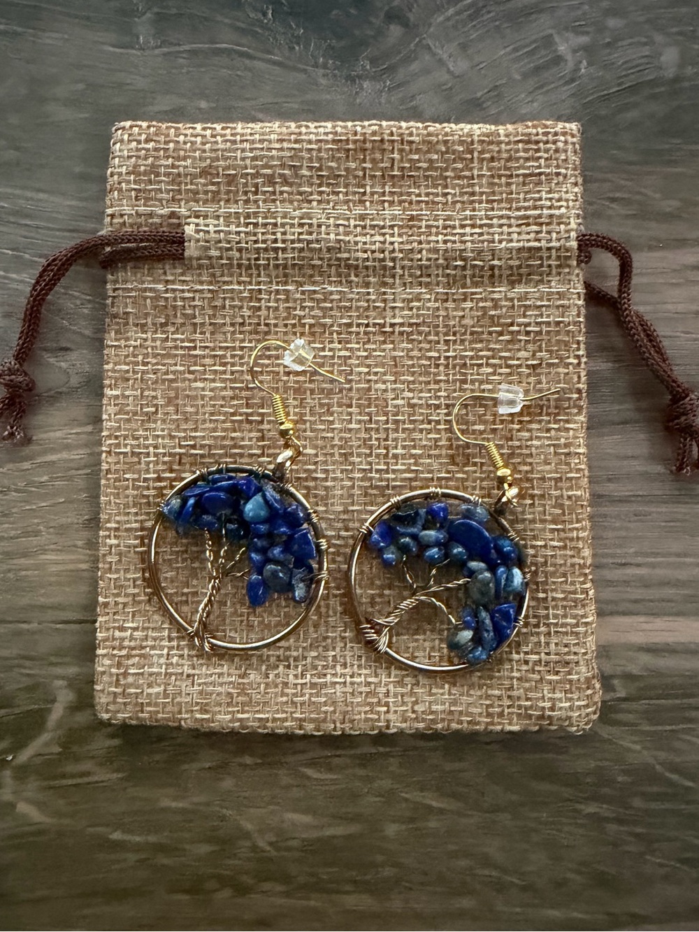 Brand New Gold Lapis Lazuli Earrings Tree Of Life Earrings Lapis Earrings